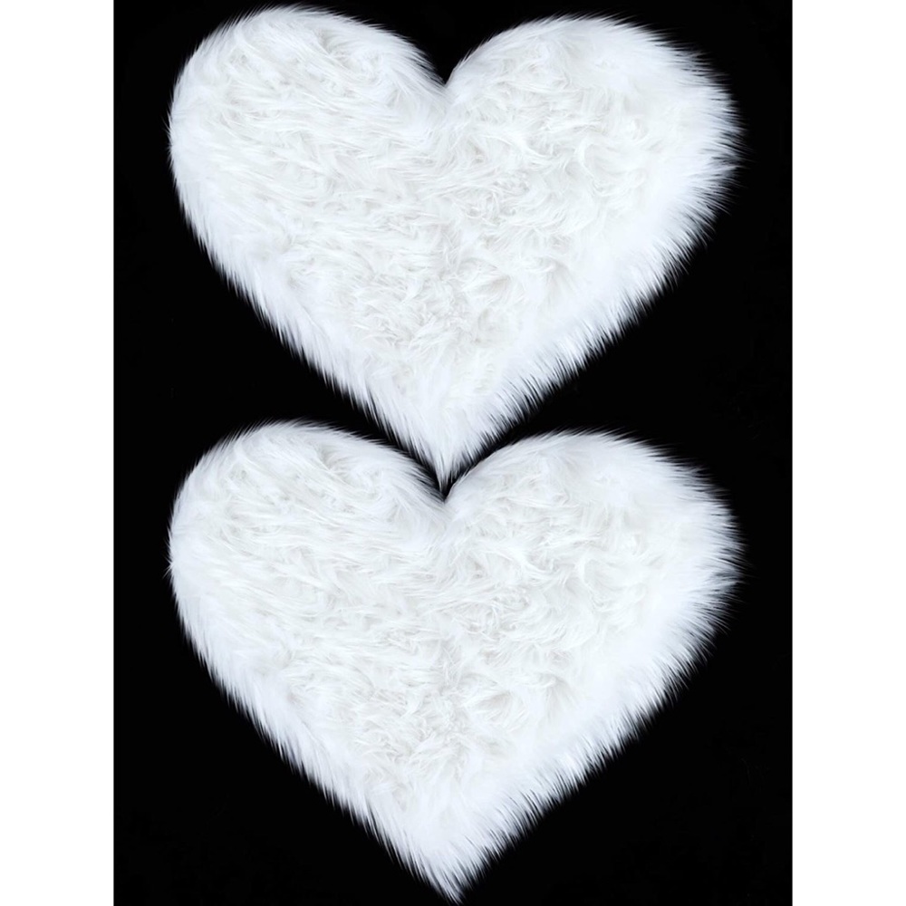 Fluffy Faux Heart Shaped Area Rug Fluffy Room Carpet White 2 Pieces - Picture 5 of 7